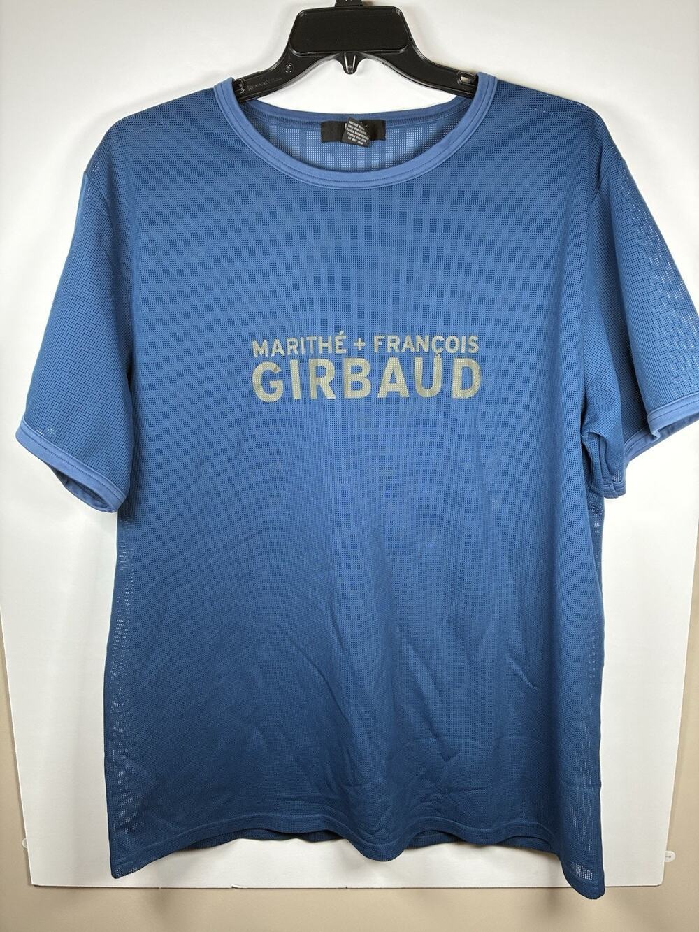 Marithe Francois Girbaud XXL Blue Mesh Tee Y2K Spell Out Logo Streetwear Korea